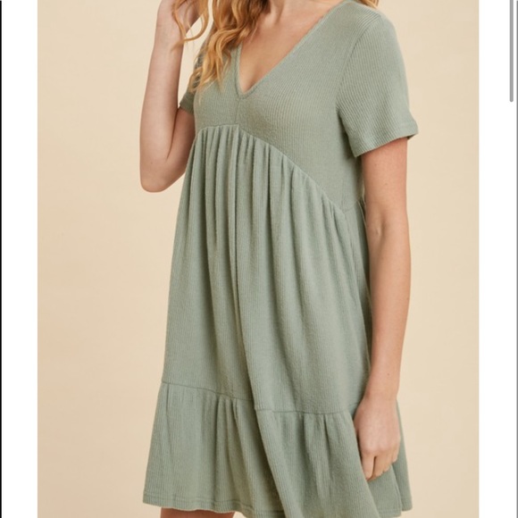 Anna Green Ribbed Babydoll Dress Short Sleeve - Picture 5 of 8